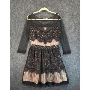 Alice by Temperley Lace Mesh Fit Flare Dress Womens Size 8 Black Nude Whimsigoth